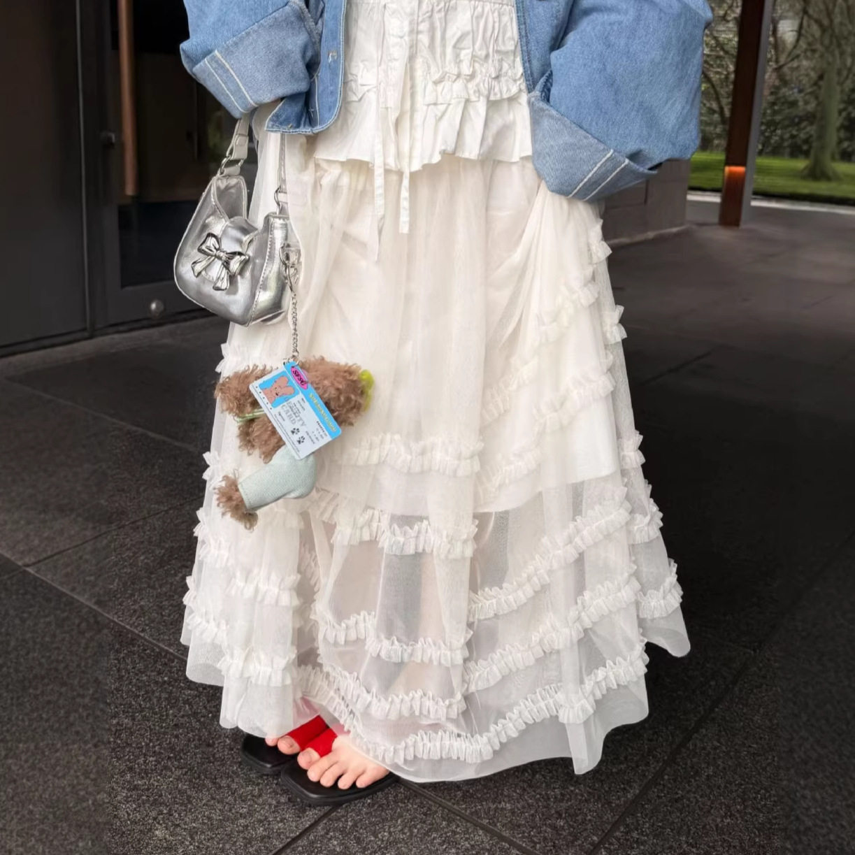 拉实体店儿童装春款 女童法式芭蕾风木耳边蕾丝半身裙长裙蛋糕裙