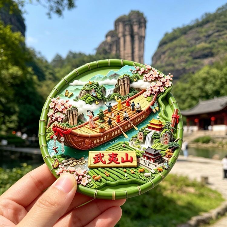 武夷山九曲溪竹筏金属冰箱贴大红袍茶园福建旅游伴手礼磁吸纪念品