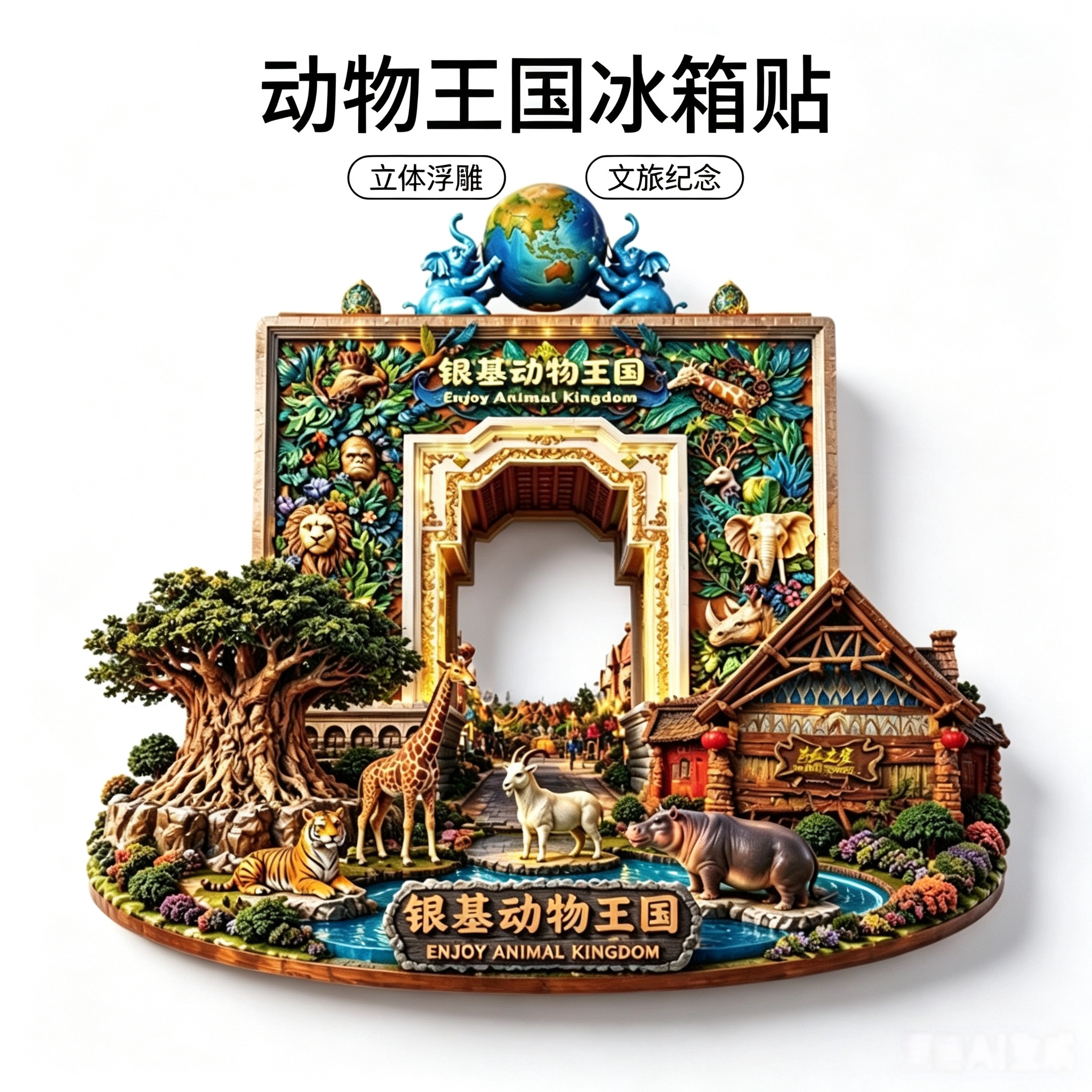 银基动物王国冰箱贴 主题乐园地标浮雕磁力贴旅游收藏纪念小礼物