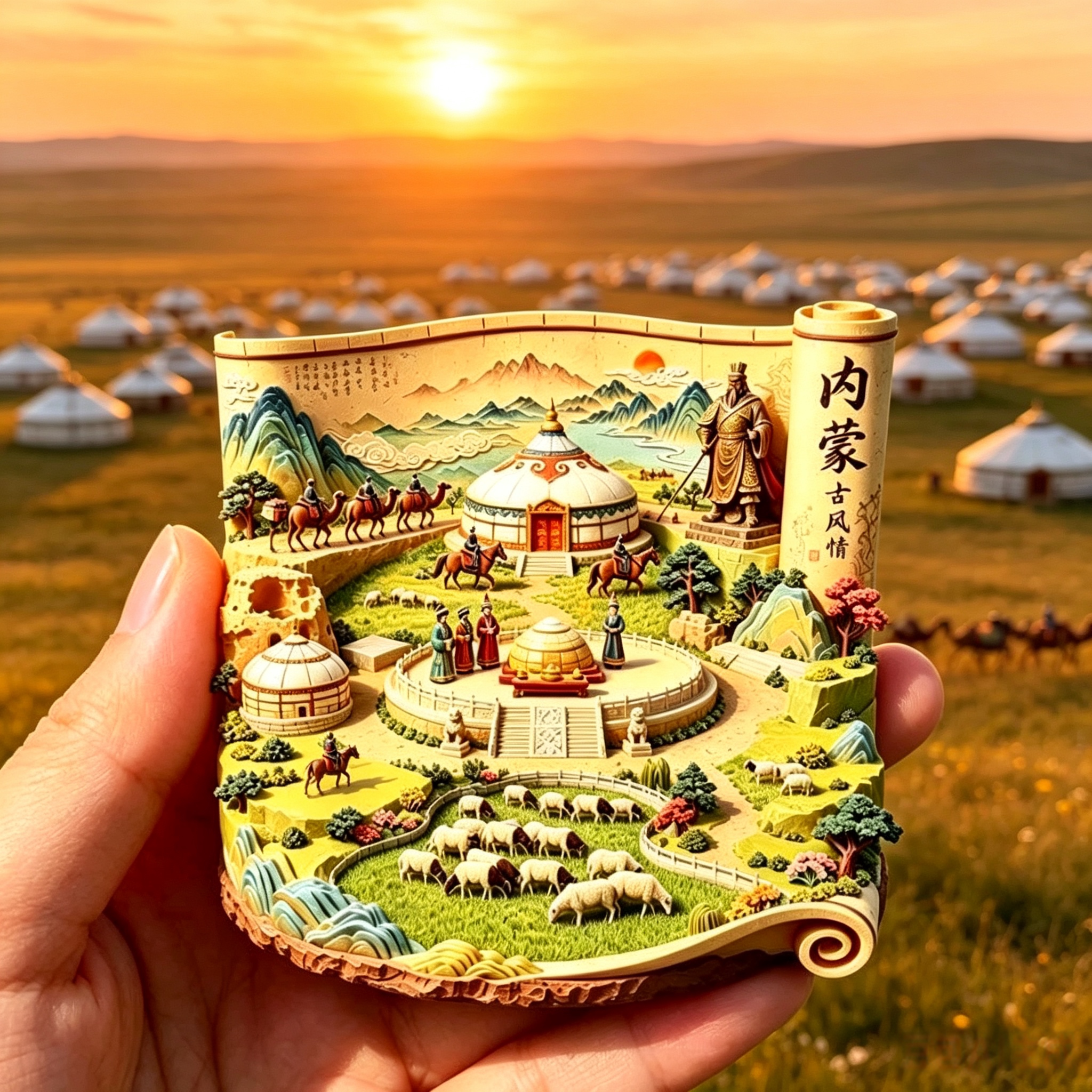 内蒙古卷轴立体冰箱贴蒙古包草原牛羊浮雕文创旅游纪念磁吸伴手礼