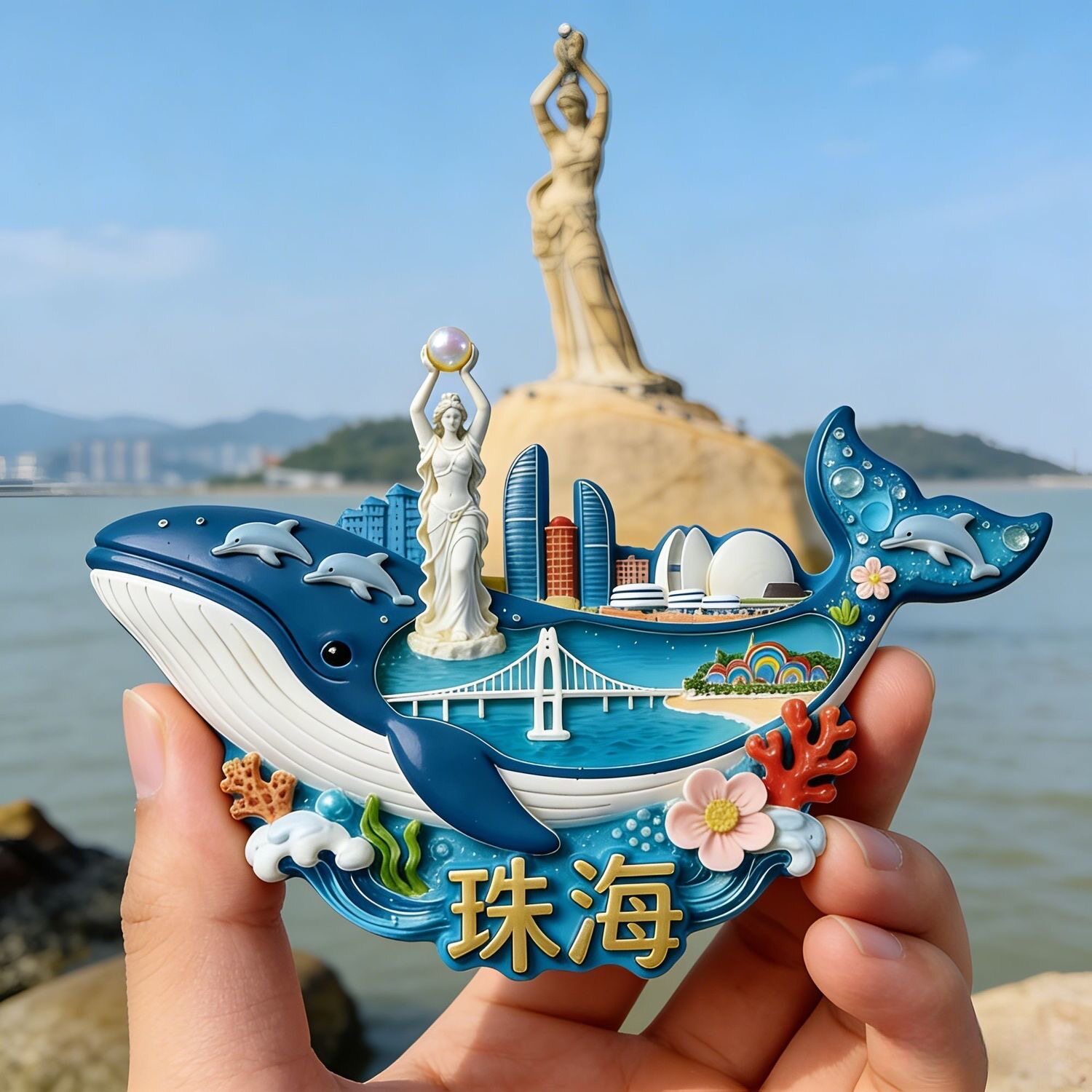 珠海冰箱贴渔女雕像日月贝文创旅游景点纪念品伴手礼送朋友礼物