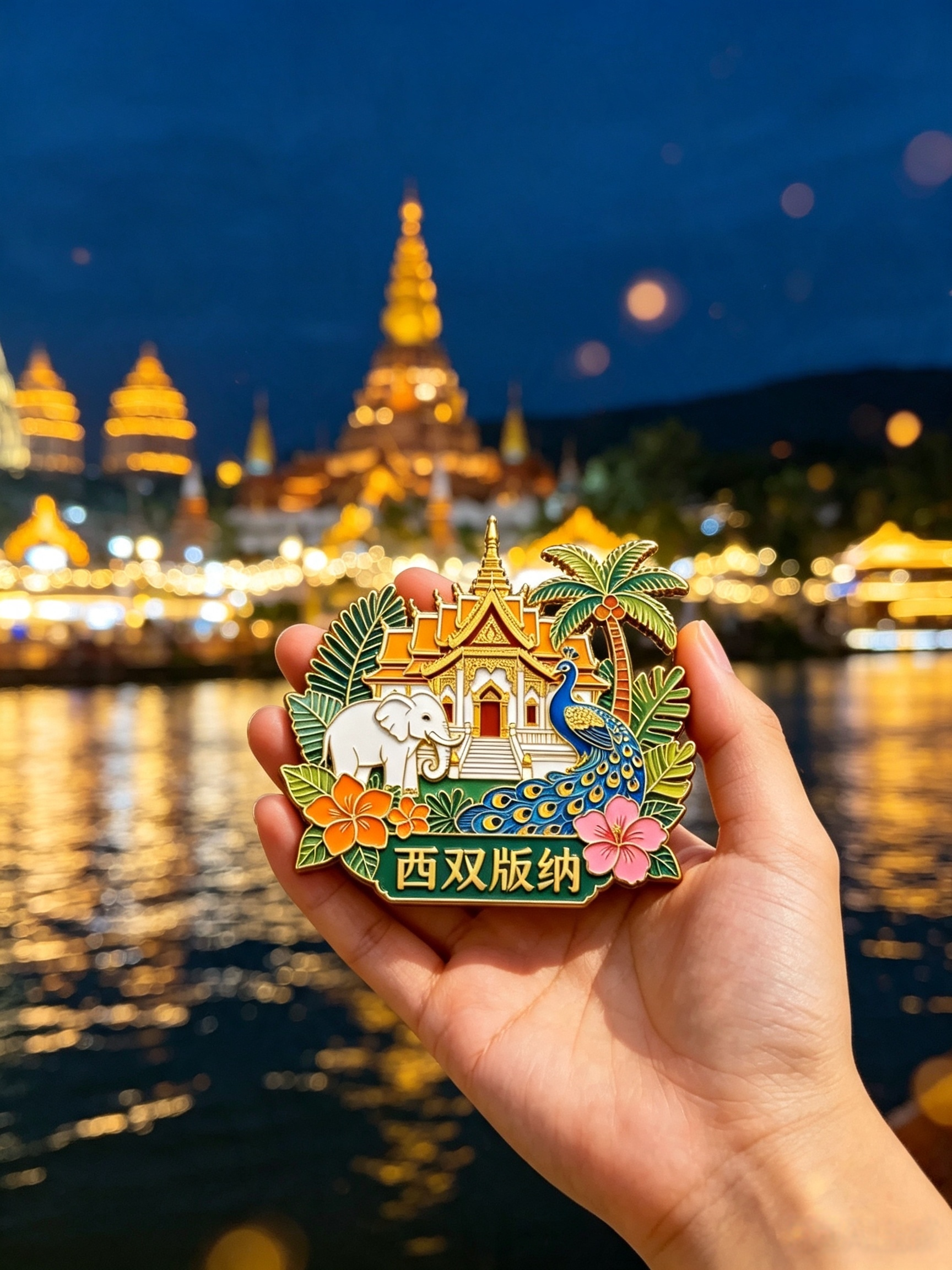 云南西双版纳城市冰箱贴傣泰风情大象孔雀立体磁贴景区纪念礼物