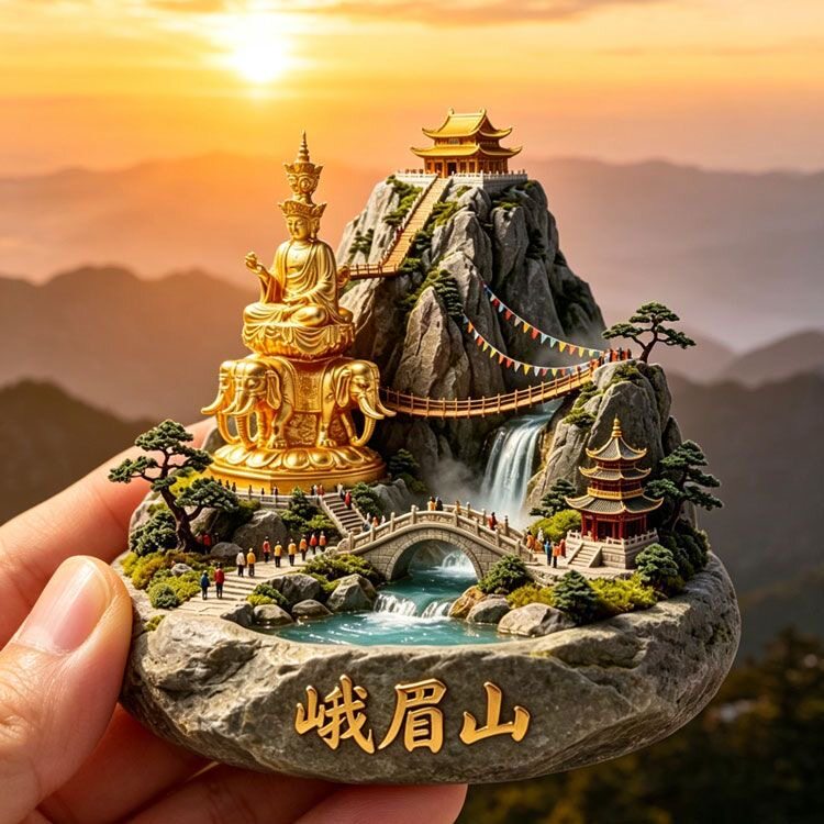 峨眉山金顶金属冰箱贴普贤菩萨立体浮雕四川旅游文创纪念品伴手礼
