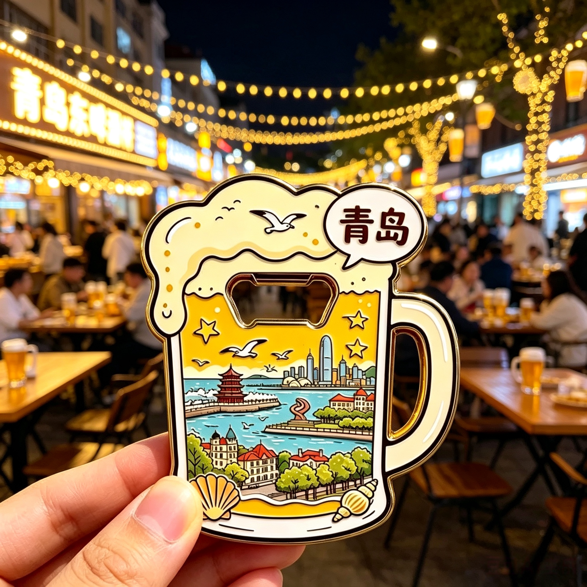 青岛啤酒造型多功能冰箱贴开盖器五四五月风海滨城市地标纪念品