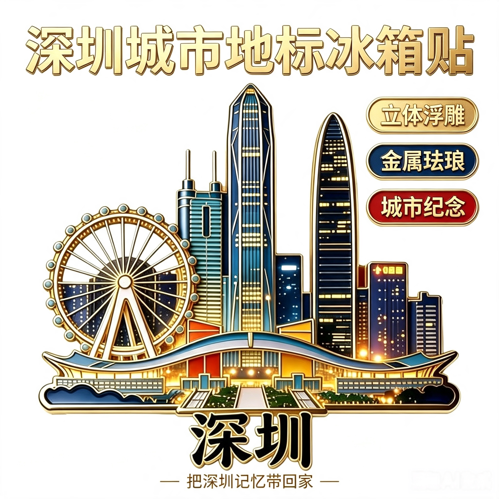 深圳冰箱贴立体浮雕平安大厦摩天轮城市夜景文创旅游纪念品伴手礼