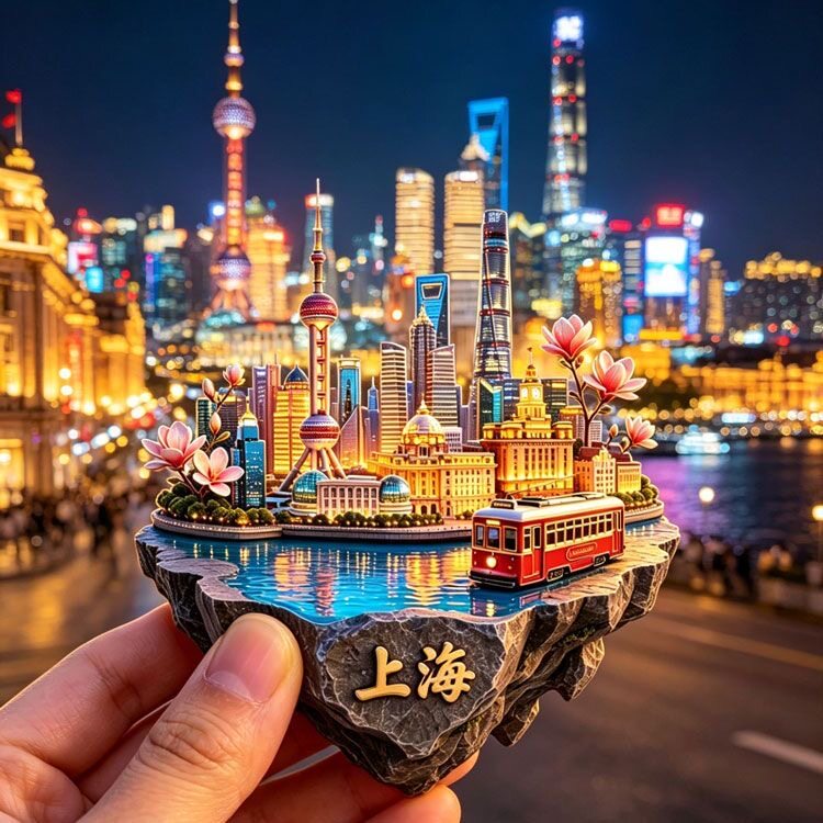 上海金属陆家嘴冰箱立体浮雕城市外滩东方明珠文创纪念旅游伴手礼