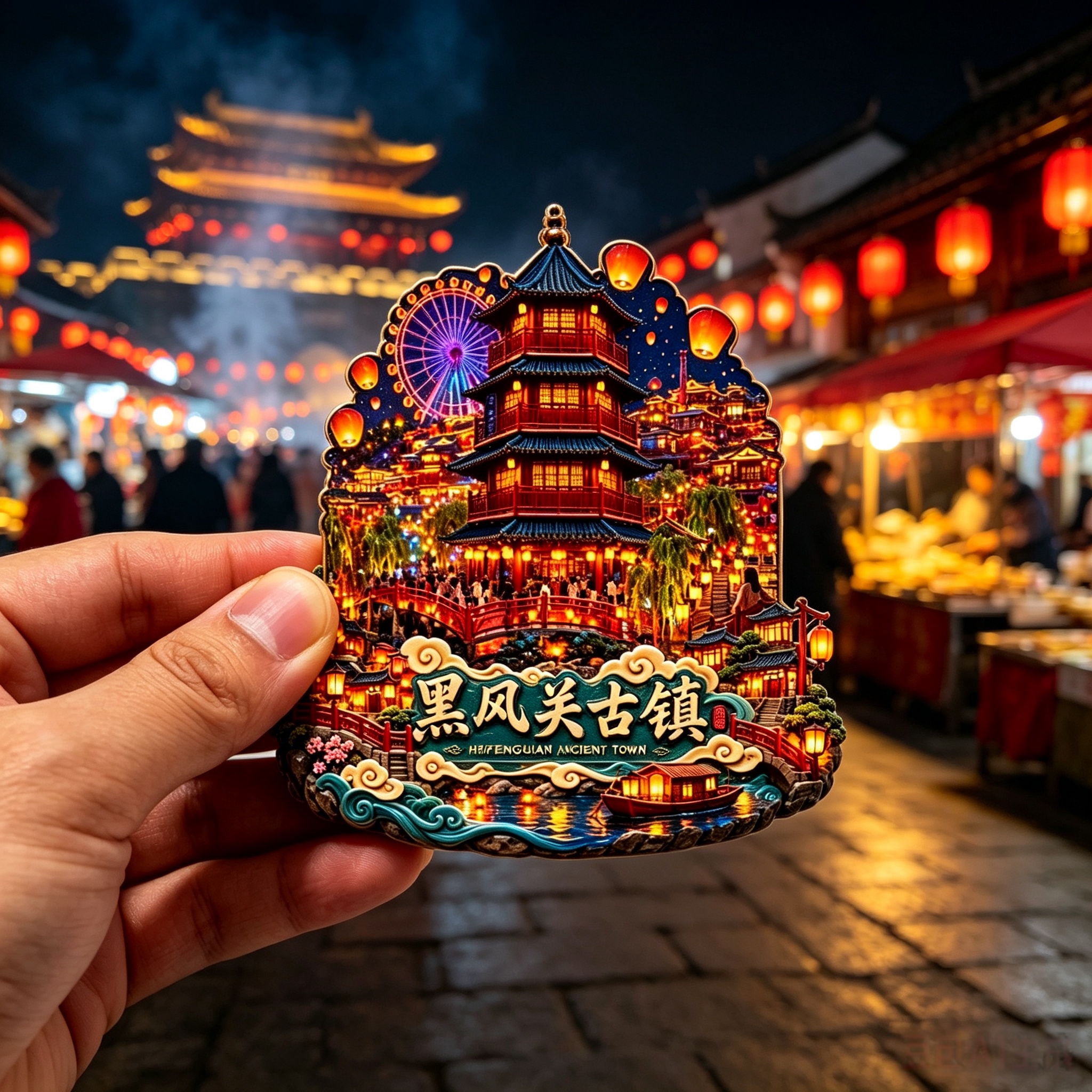 黑风关古镇金属立体冰箱贴摩天轮塔楼夜景文创旅游打卡收藏纪念品