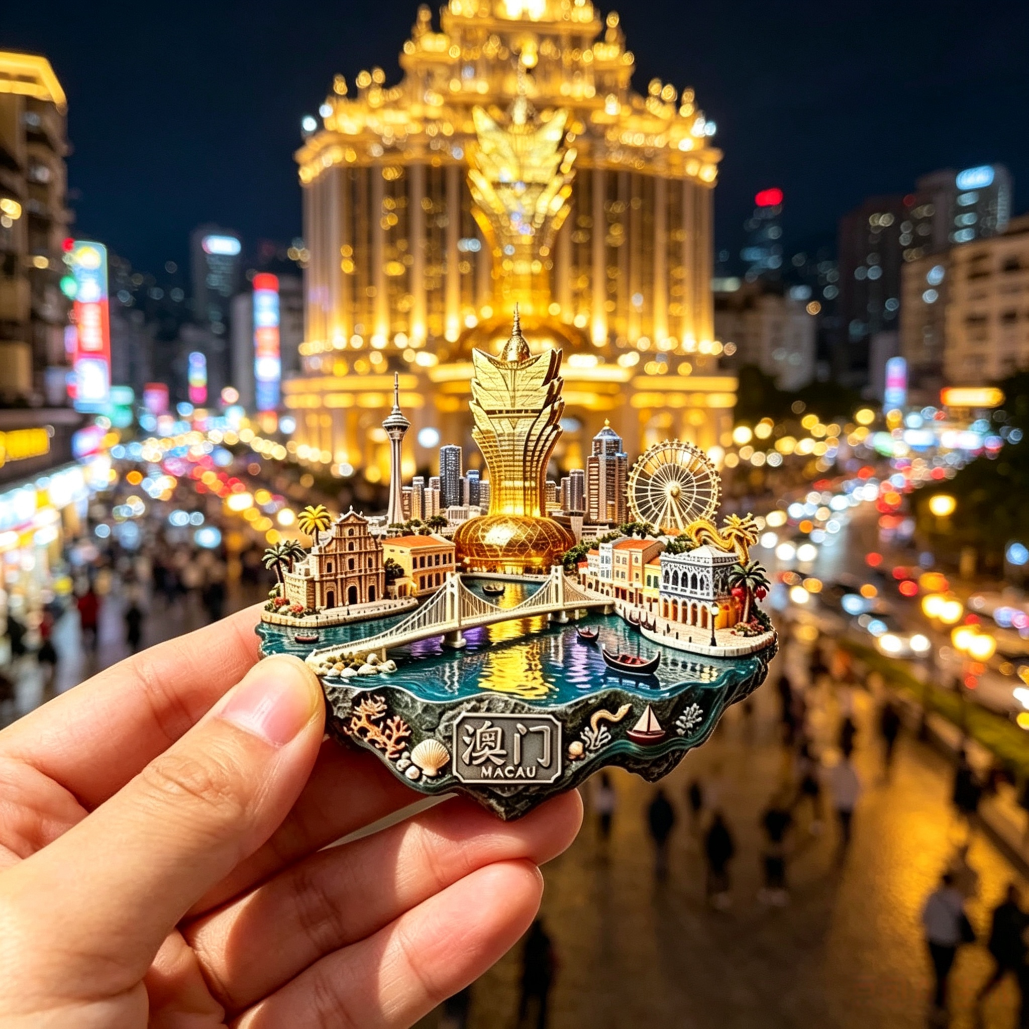 澳门悬浮小岛立体冰箱贴大三巴新葡京澳门塔地标磁吸贴纪念伴手礼