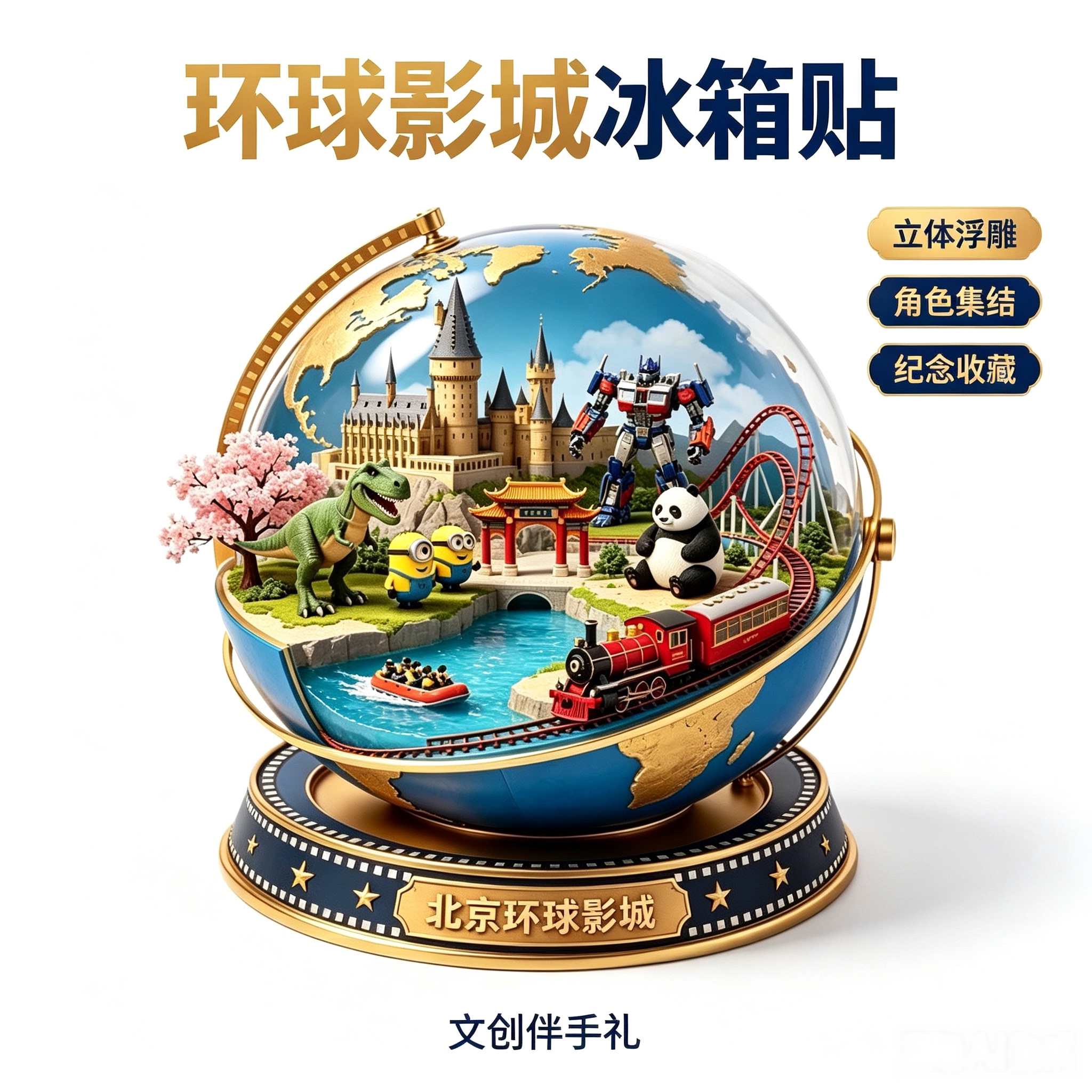 北京环球影城冰箱贴旋转地球立体浮雕文创纪念品旅游打卡伴手礼