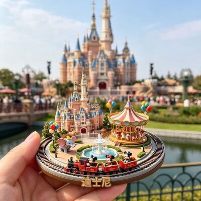 迪士尼乐园金属冰箱贴城堡旋转木马米奇火车主题旅游纪念品伴手礼