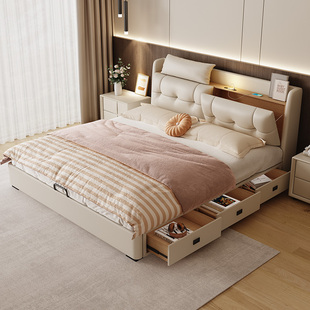 【香菇来了】Dreamflying储物真皮床带抽屉收纳主卧床2025新款