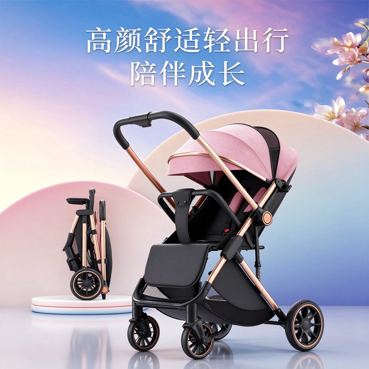 婴儿推车可坐可躺轻便折叠高景观图片