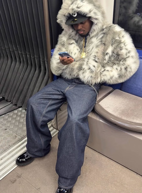 Corteiz豹纹花色长毛仿皮草外套夹克欧美明星同款UKDRIPDRILL休闲