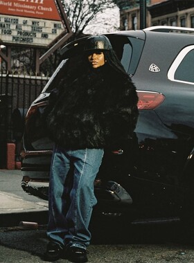Corteiz 新款 Faux Fur Hoodie 连帽拉链外套男女款黑色长毛夹克