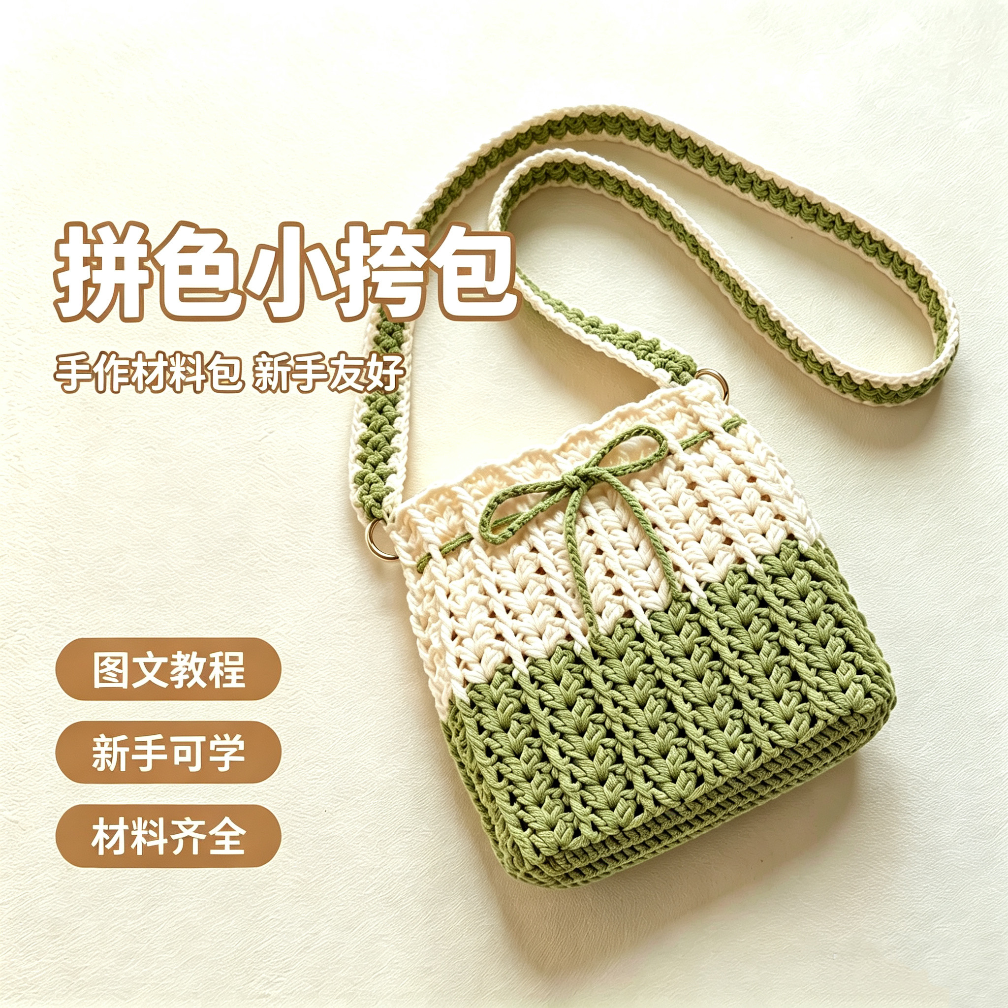 DIY钩针拼色小挎包材料包送闺蜜