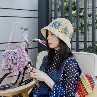 手工编织diy棉草渔夫帽遮阳材料包毛线钩针编织送女友小众礼物