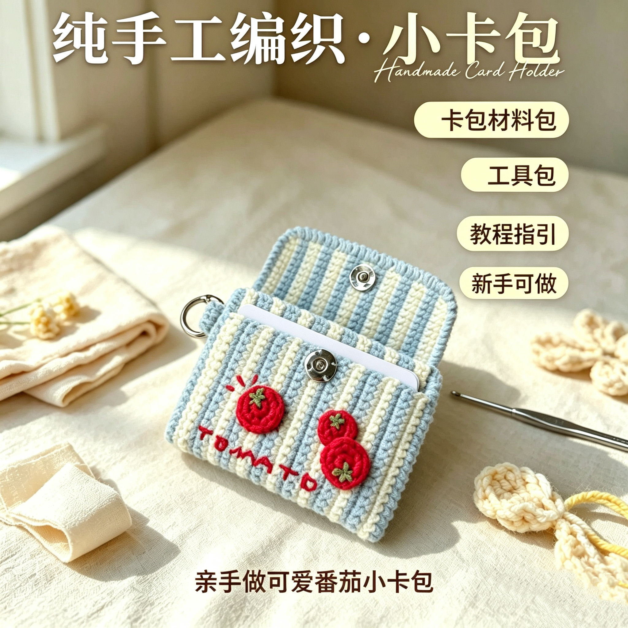 手工编织番茄卡包DIY材料包