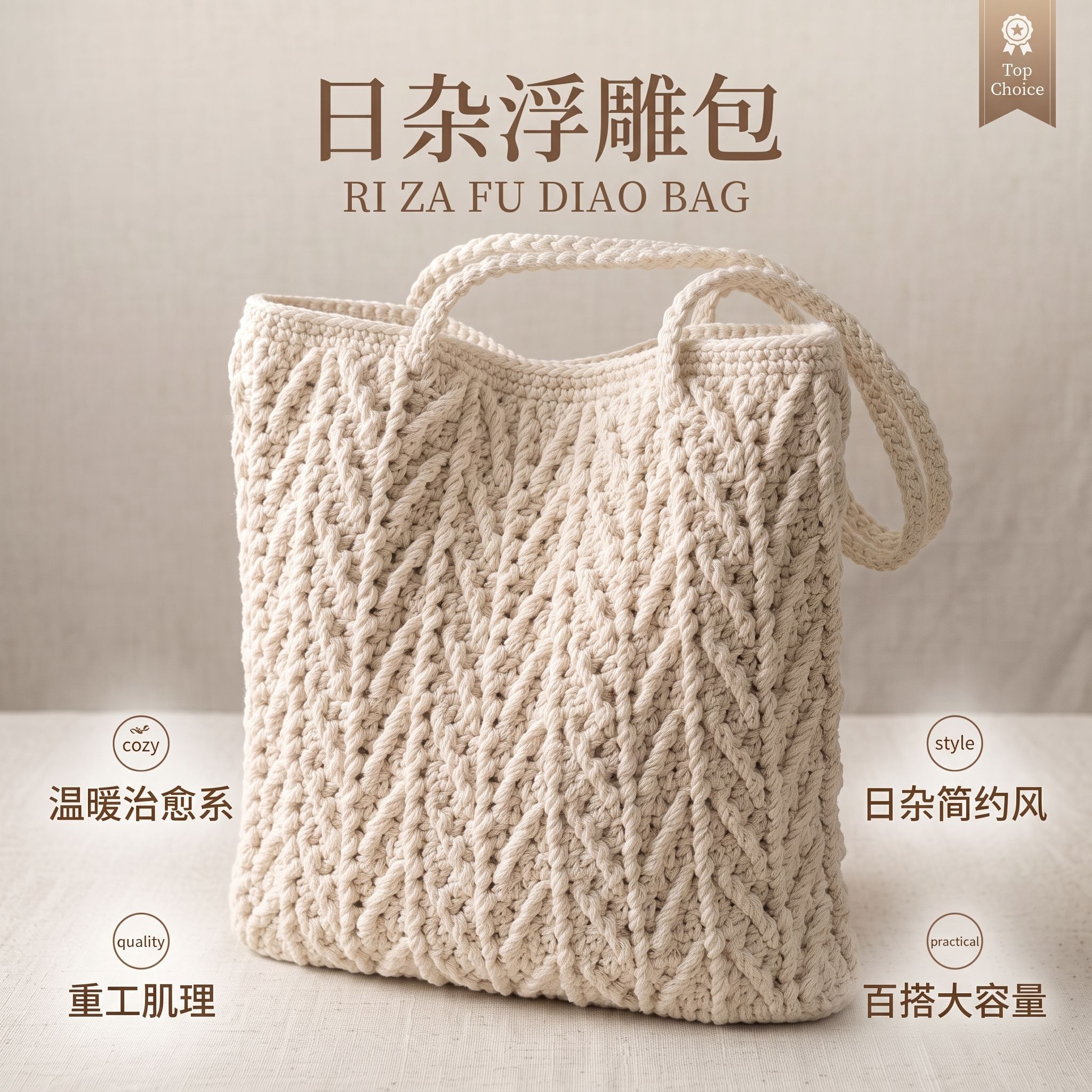 浮雕托特包手工编织大容量材料包
