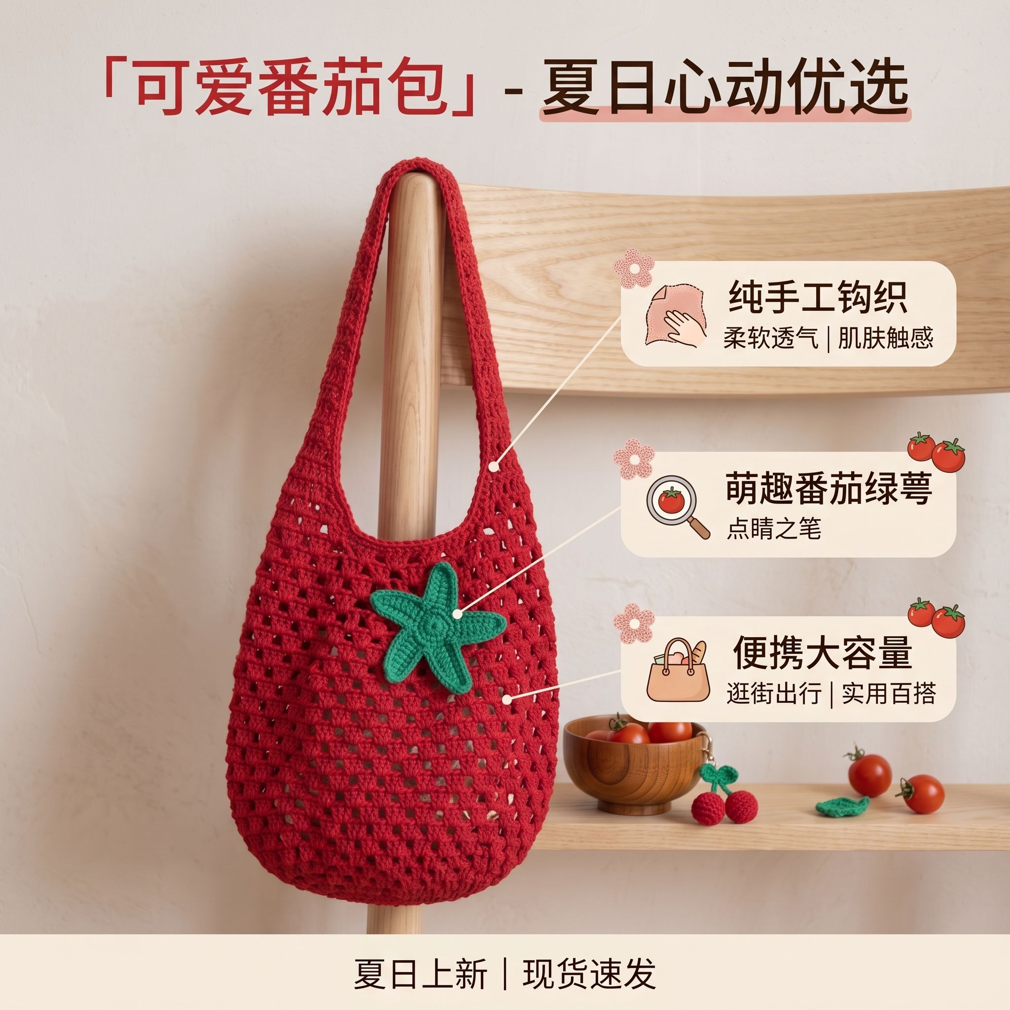 番茄镂空编织托特包DIY材料包