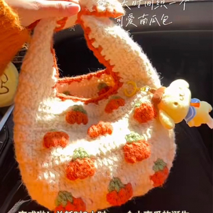 秋冬板栗南瓜手腕包手工钩织百搭能装便携包包送朋友DIY材料包