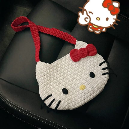 Kitty包包黑皮Kitty包手工钩织毛线编织可爱百搭DIY材料包