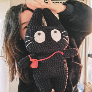 小黑猫超大玩偶抱枕手工钩织可爱靠垫抱枕送朋友DIY材料包
