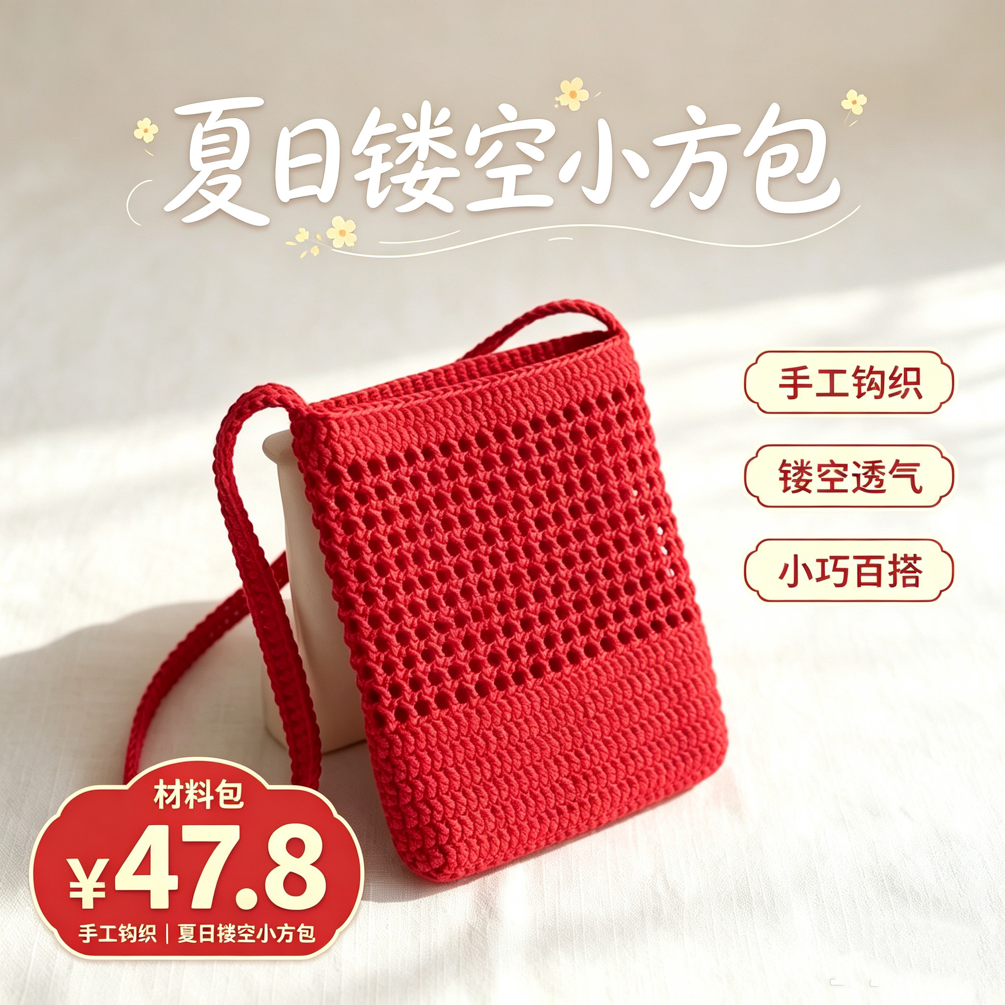 手工钩织镂空编织材料包斜挎包