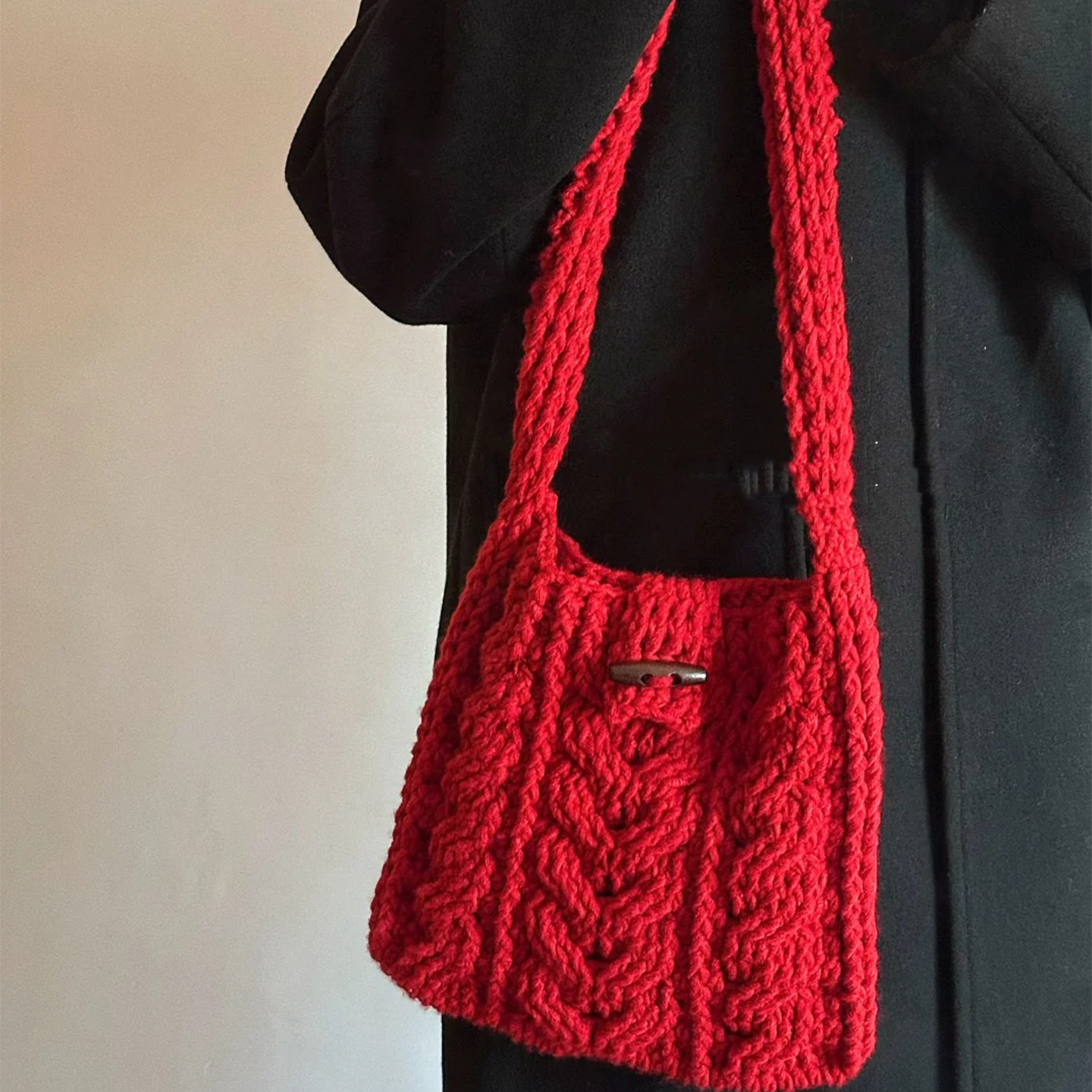 复古麻花手提包手工钩织大容量新年喜庆氛围感送朋友DIY材料包