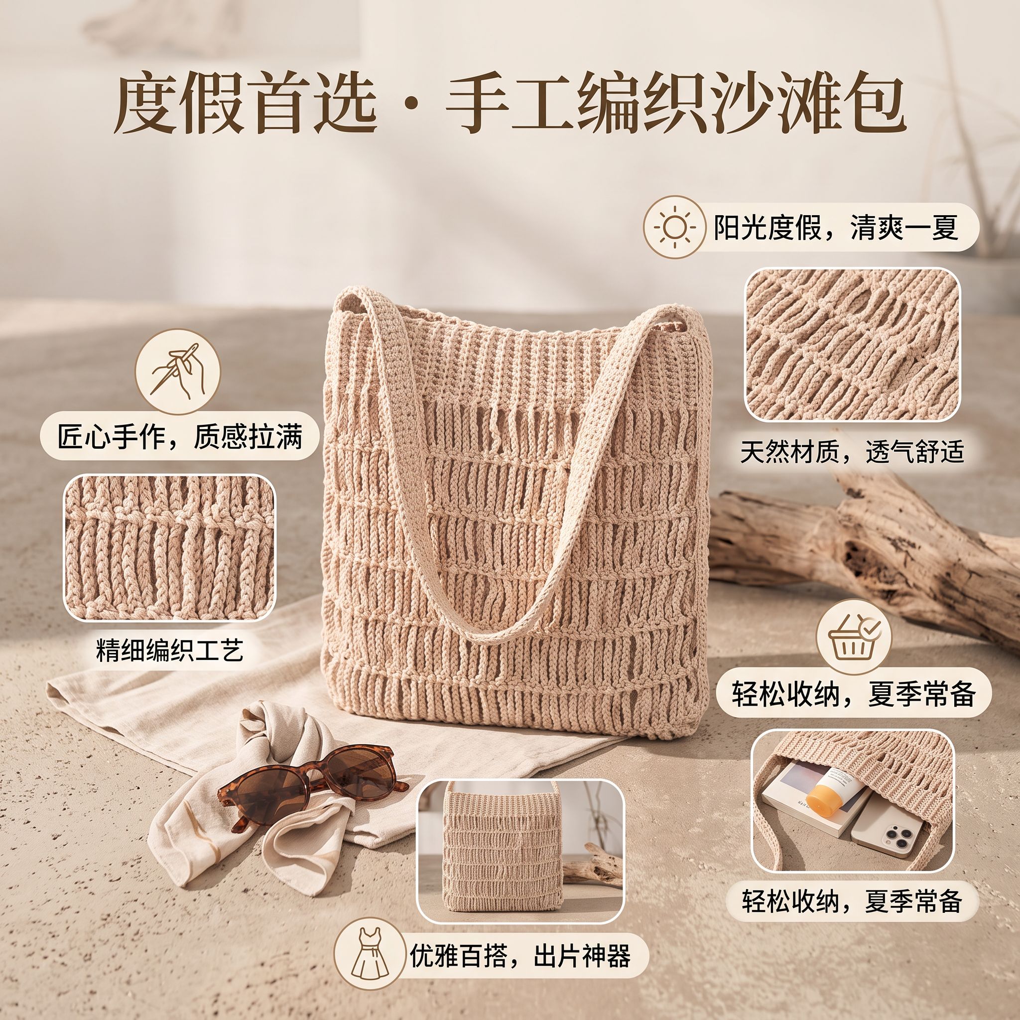 草编沙滩包大容量DIY材料包