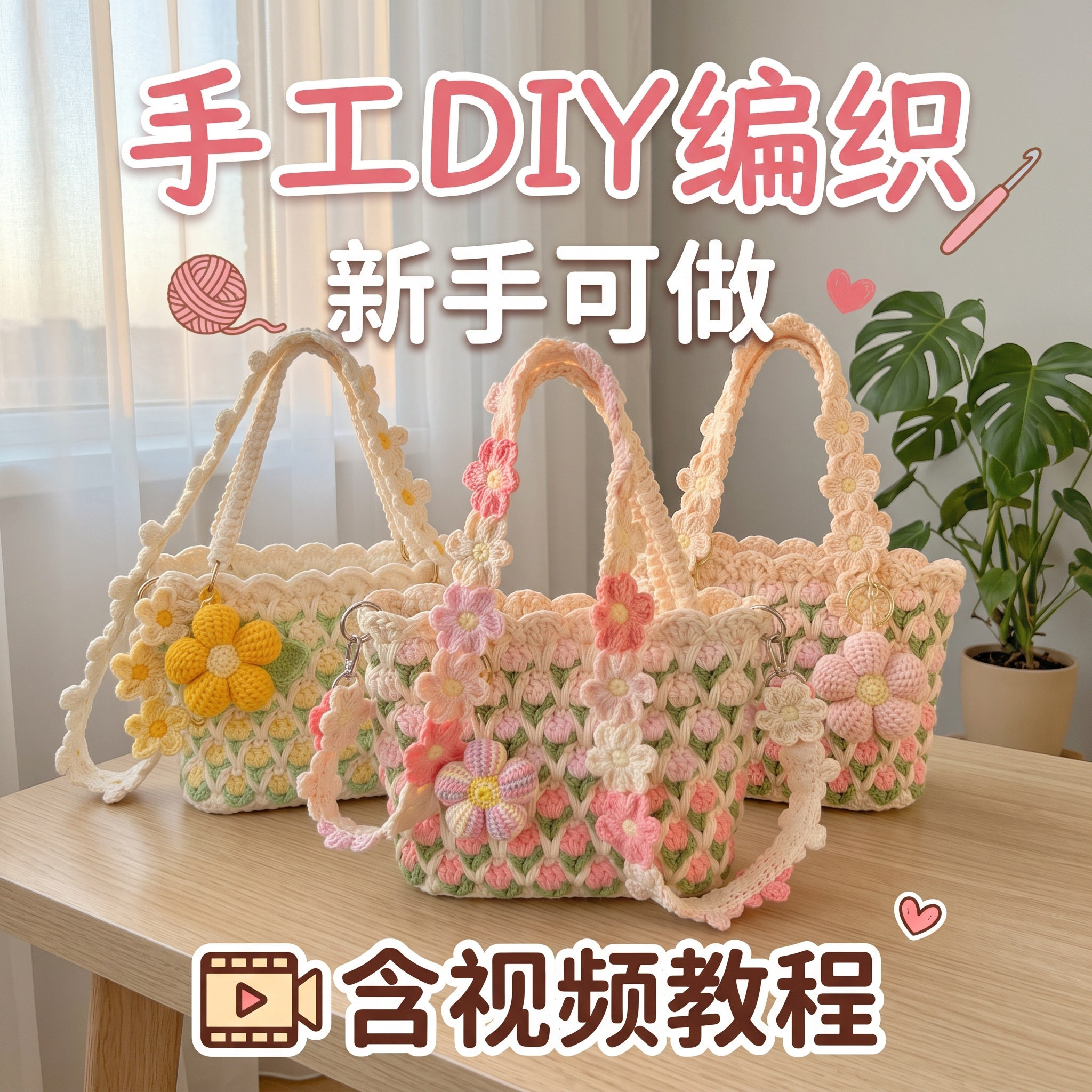 手工DIY郁金香小花手提斜跨包