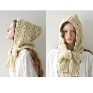 钩织系带蝴蝶结兜帽手工钩织冬天保暖百搭帽子送朋友DIY材料包