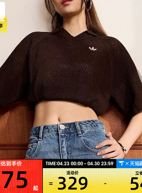 adidas阿迪达斯三叶草女子V领POLO衫运动休闲短袖T恤KE0198
