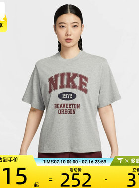 NIKE耐克女子宽松复古休闲印花圆领短袖T恤IH0825-063