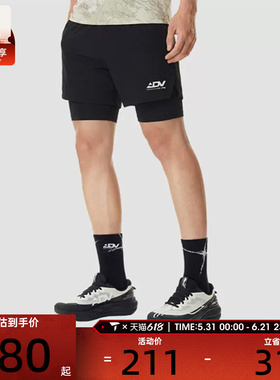 LI-NING李宁男子黑色跑步训练健身假两件运动短裤AKSW303-1