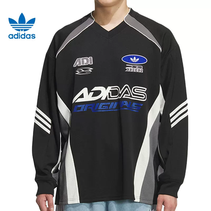 Спортивная раллийная футболка Adidas для отдыха с длинными рукавами, V-образный вырез