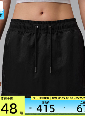 NIKE耐克女子透气舒适简约短裙百搭黑色运动休闲半身裙IF1134-010