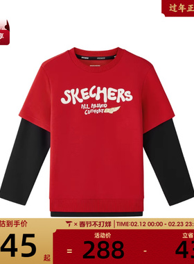 SKECHERS斯凯奇大童运动休闲套头衫卫衣L126B037-001W
