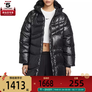 NIKE耐克女子黑色中长款运动休闲连帽保暖羽绒服外套HV2752-010