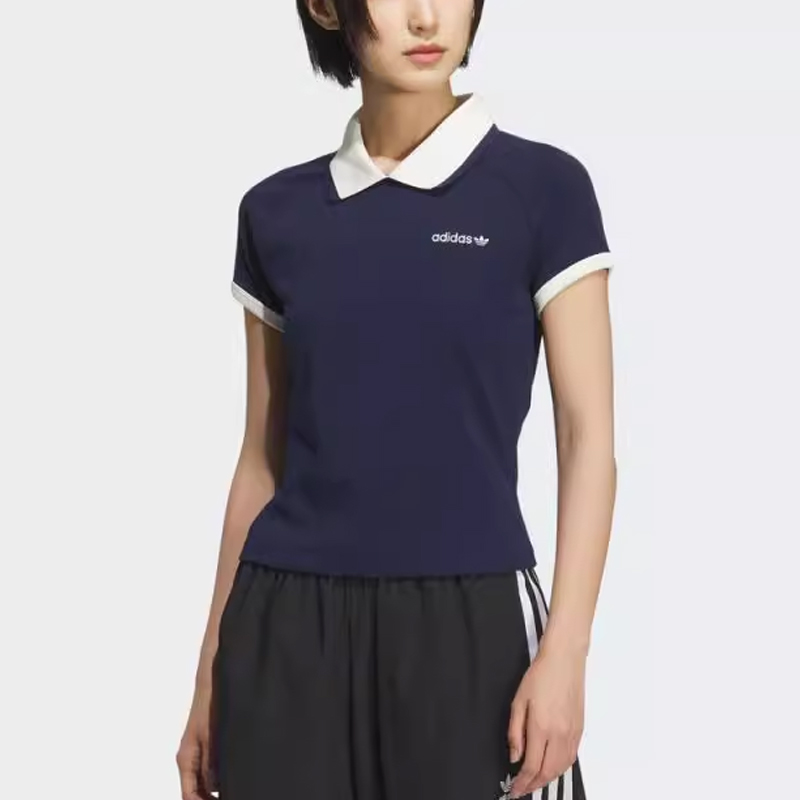 adidas阿迪达斯三叶草女子时尚百搭休闲POLO衫宽松短袖T恤KF9610