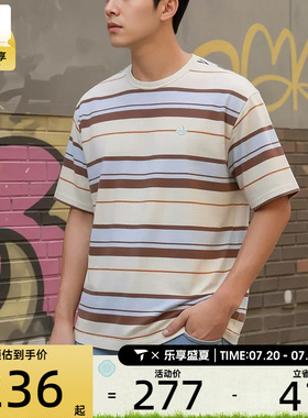 adidas阿迪达斯三叶草男子条纹复古撞色运动休闲短袖T恤KX1267