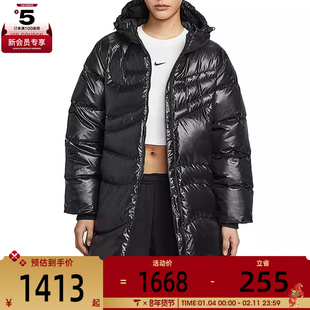 NIKE耐克女子黑色中长款运动休闲连帽保暖羽绒服外套HV2752-010