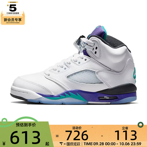 NIKE耐克大童AIR JORDAN 5 RETRO运动训练篮球鞋HQ7980-100