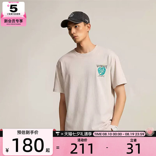 LI-NING李宁男子透气舒适宽松印花时尚运动休闲短袖T恤AHSW139-3