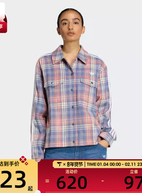 adidas阿迪达斯三叶草女子运动休闲格纹长袖衬衫KC6277