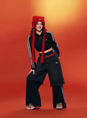 adidas阿迪达斯三叶草女子三条纹运动休闲宽松针织长裤JV7473