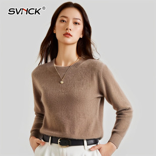 加厚圆领羊绒衫女100纯山羊绒秋冬毛衣宽松短款针织打底衫双股7针