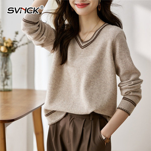 气质温柔毛衣女秋冬季舒适打底衫V领针织衫软糯套头薄款毛衣内搭