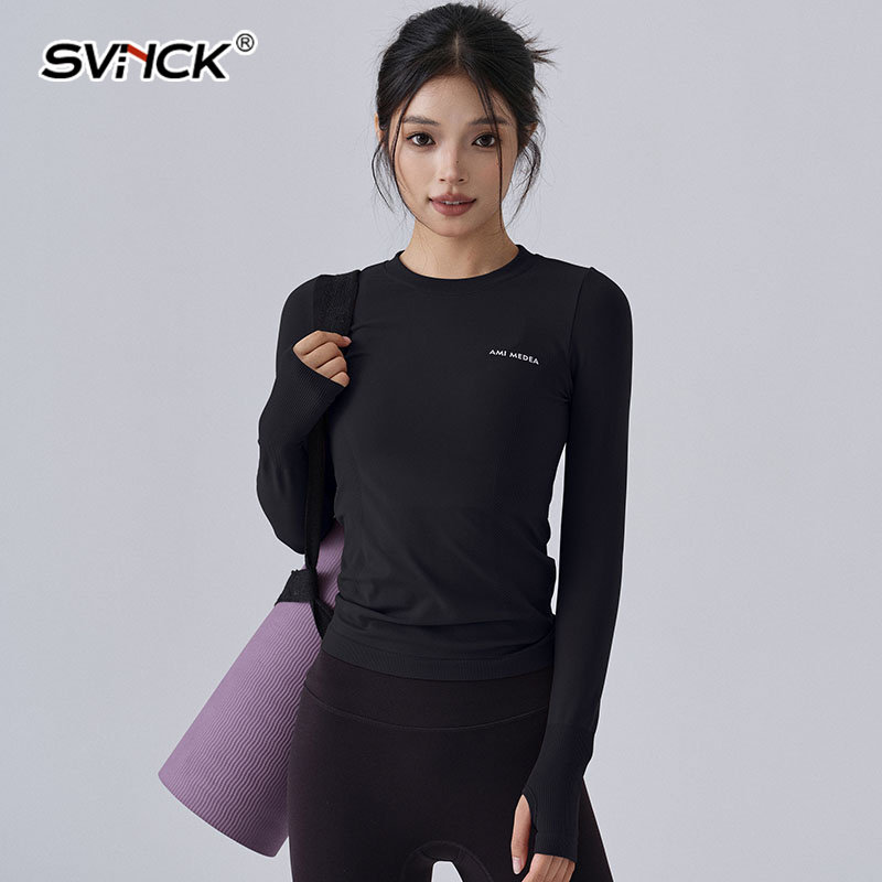 健身瑜伽服圆领上衣女士2026新款普拉提修身长袖显瘦运动速干T恤