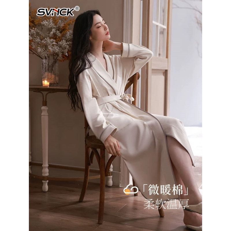 纯棉睡袍可外穿长袖女春秋季2026新款睡衣简约舒适大码浴袍家居服