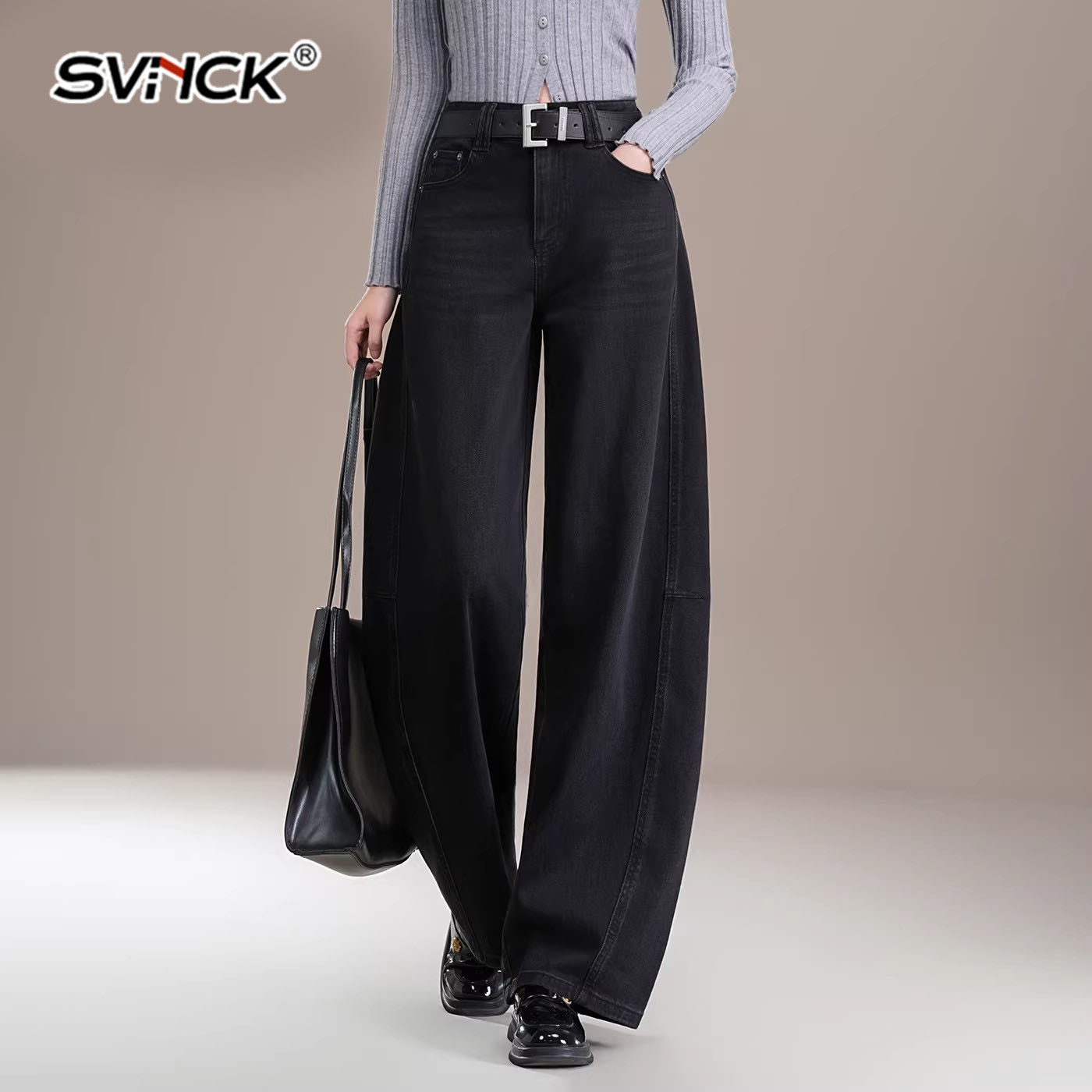 黑色复古弹力弯刀牛仔裤女2026春季新款显瘦遮胯松弛感休闲镰刀裤